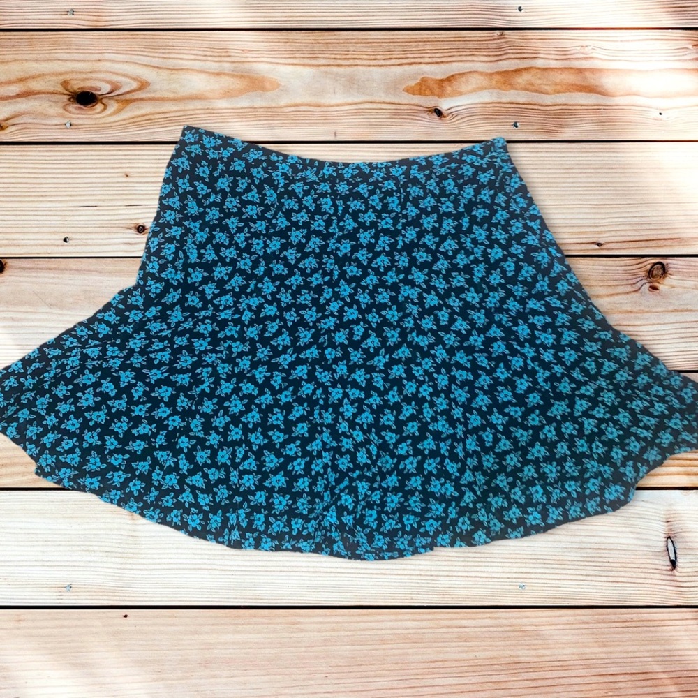 MICHAEL KORS Blue Black Hibiscus Flower Mini Flare Skirt 6p High Waist polyester